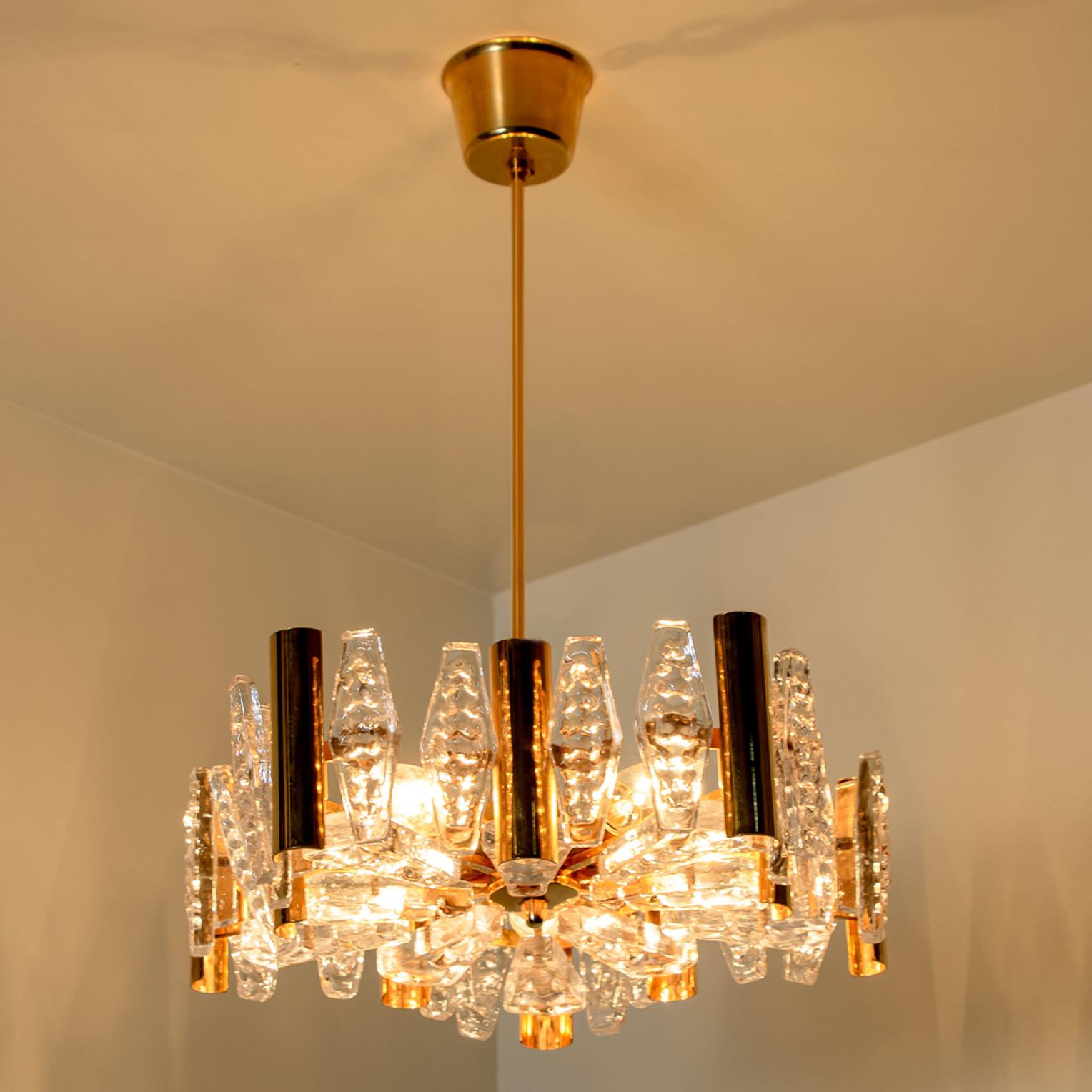 1 of the 2 Large Glass and Brass Chandelier by Orrefors, 1960s For Sale 12
