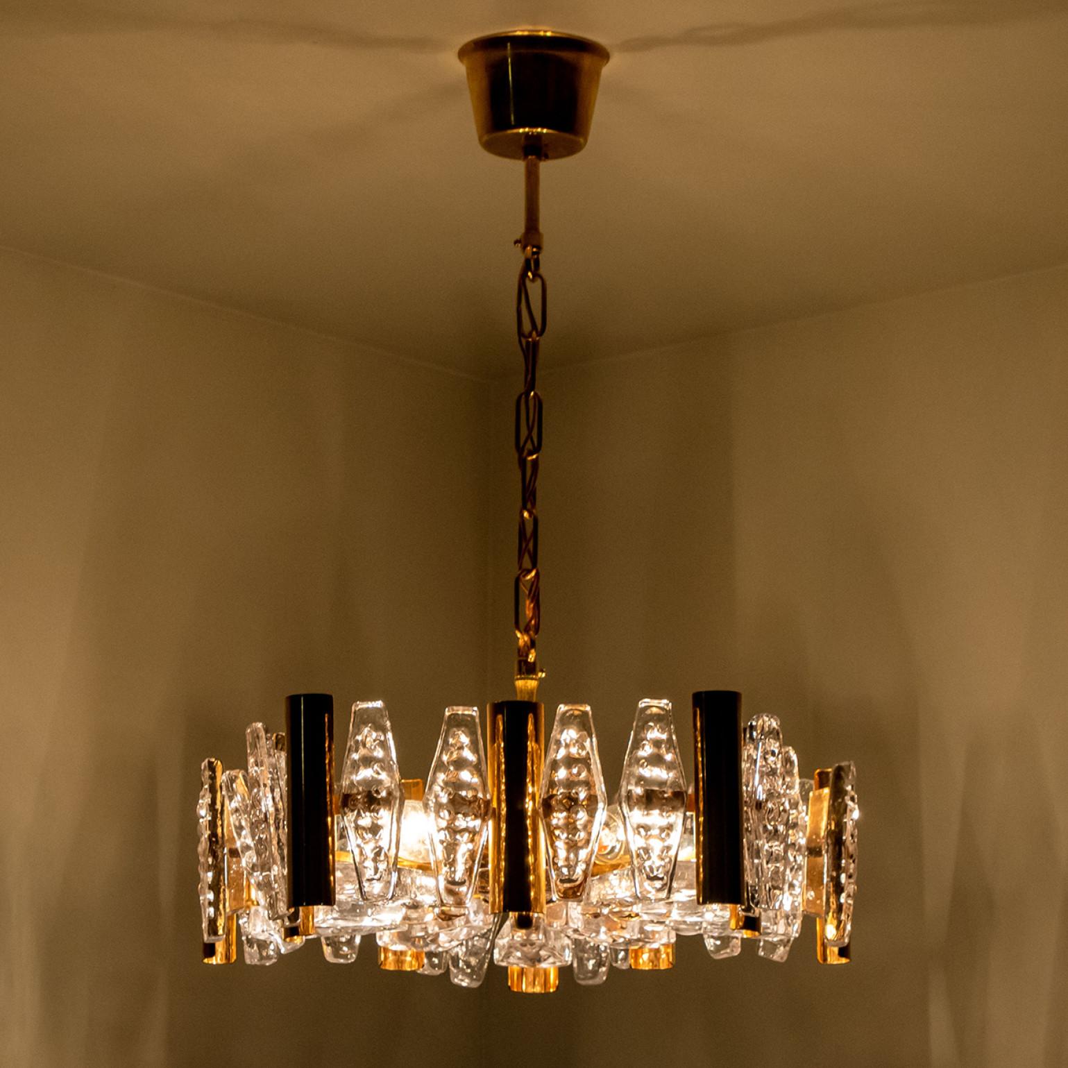 1 of the 2 Large Glass and Brass Chandelier by Orrefors, 1960s For Sale 13