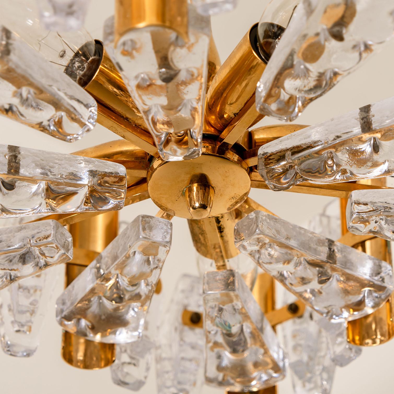 1 of the 2 Large Glass and Brass Chandelier by Orrefors, 1960s For Sale 2