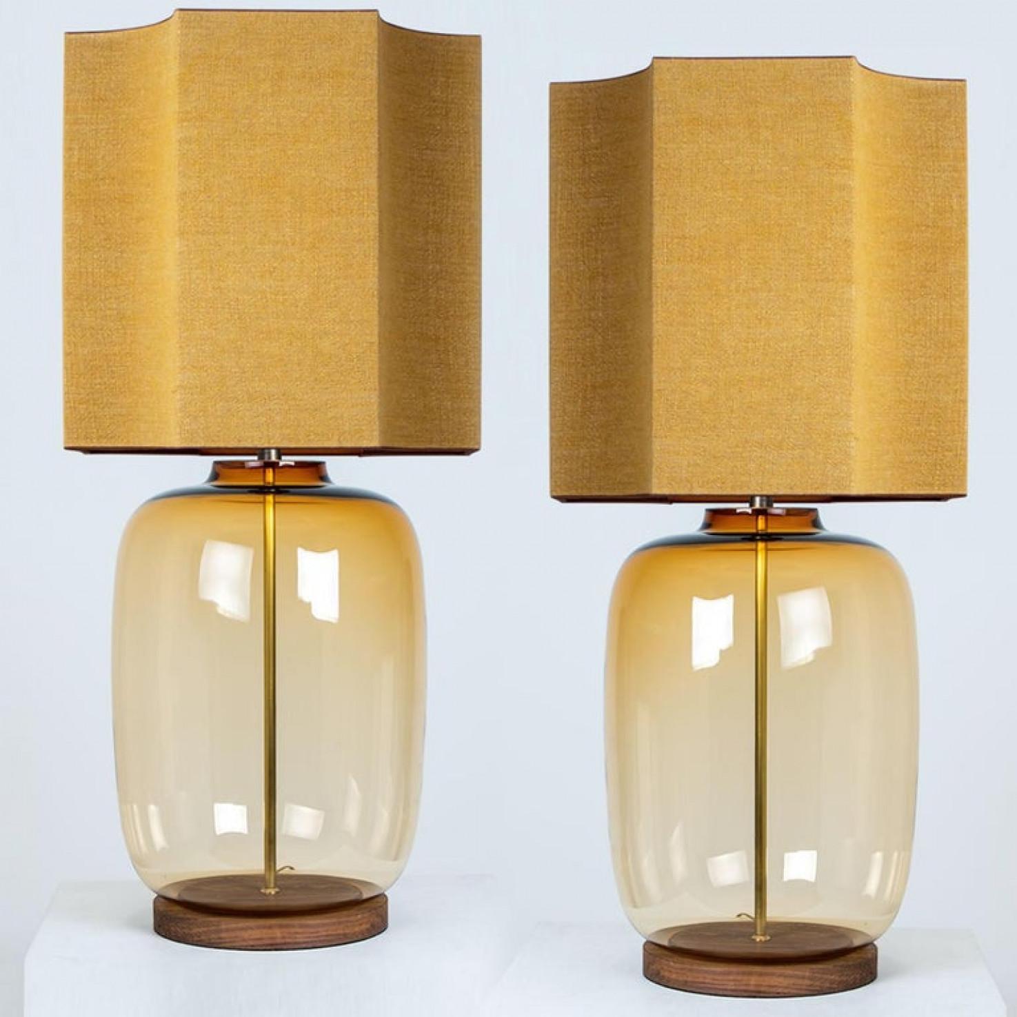 Modern 1 of the 2 Large Glass Shaped Table Lamp with Custom Made Silk Lamp R Houben For Sale