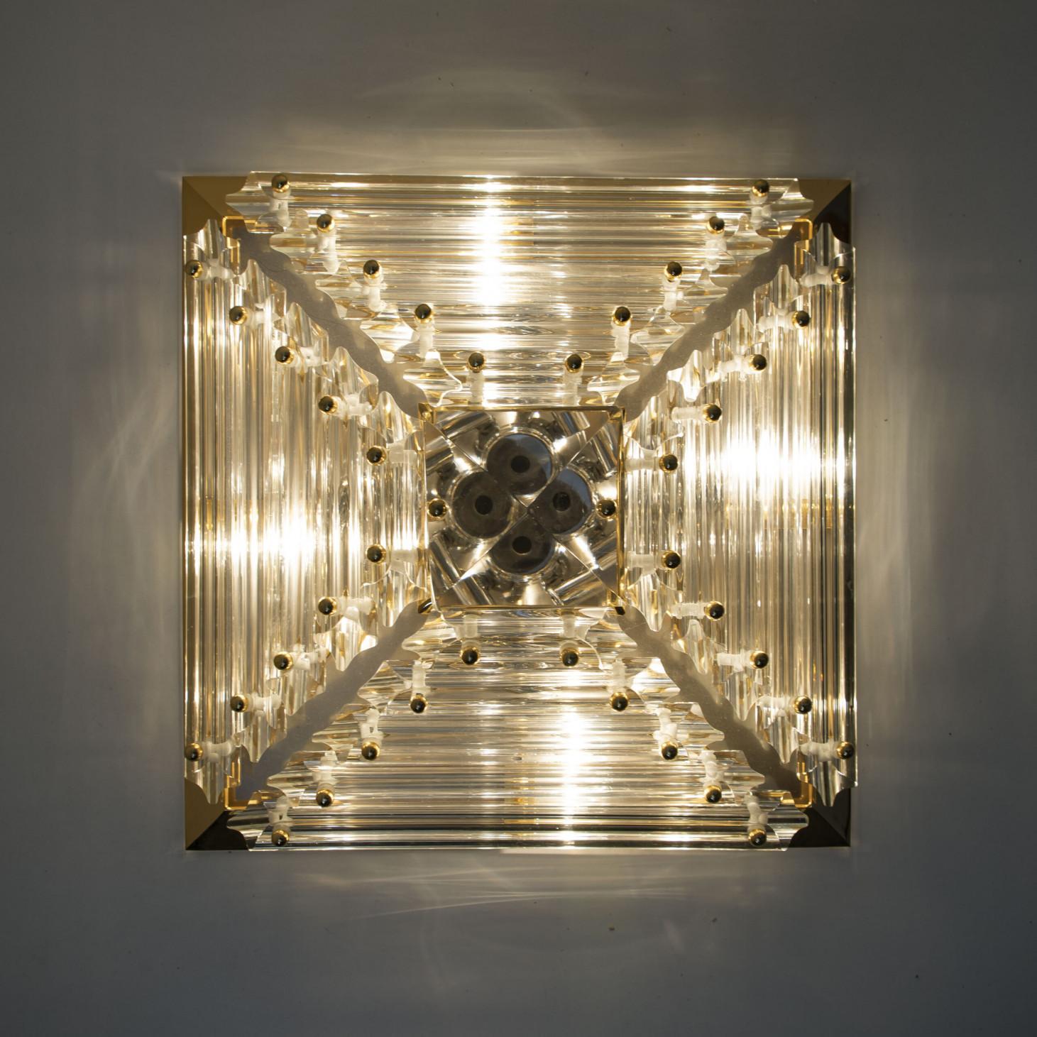 1 of the 2 Large Gold-Plated Piramide Venini Flush Mounts, 1970s, Italy For Sale 7