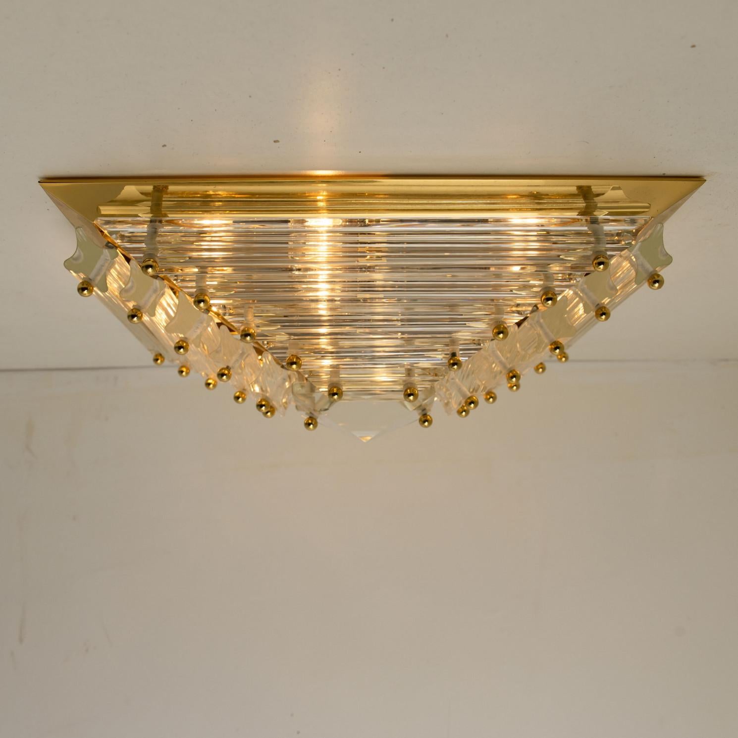 1 of the 2 Large Gold-Plated Piramide Venini Flush Mounts, 1970s, Italy For Sale 8