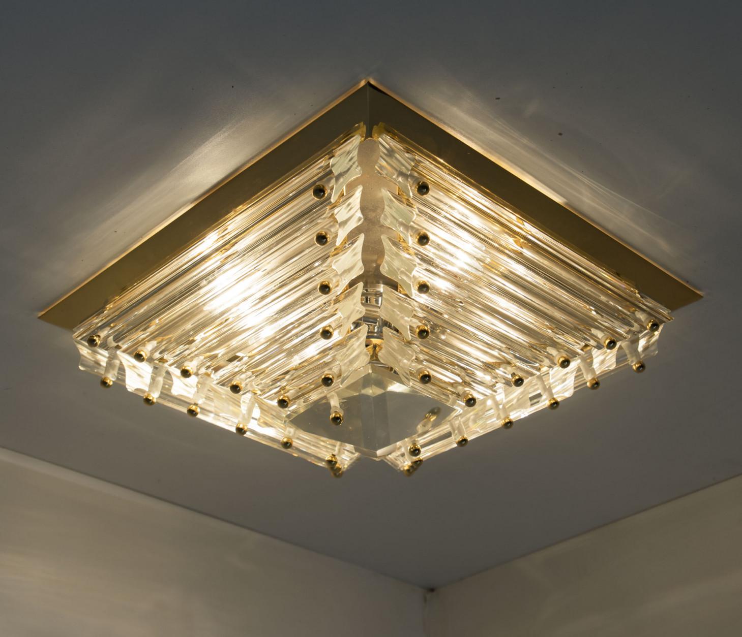 1 of the 2 Large Gold-Plated Piramide Venini Flush Mounts, 1970s, Italy For Sale 9