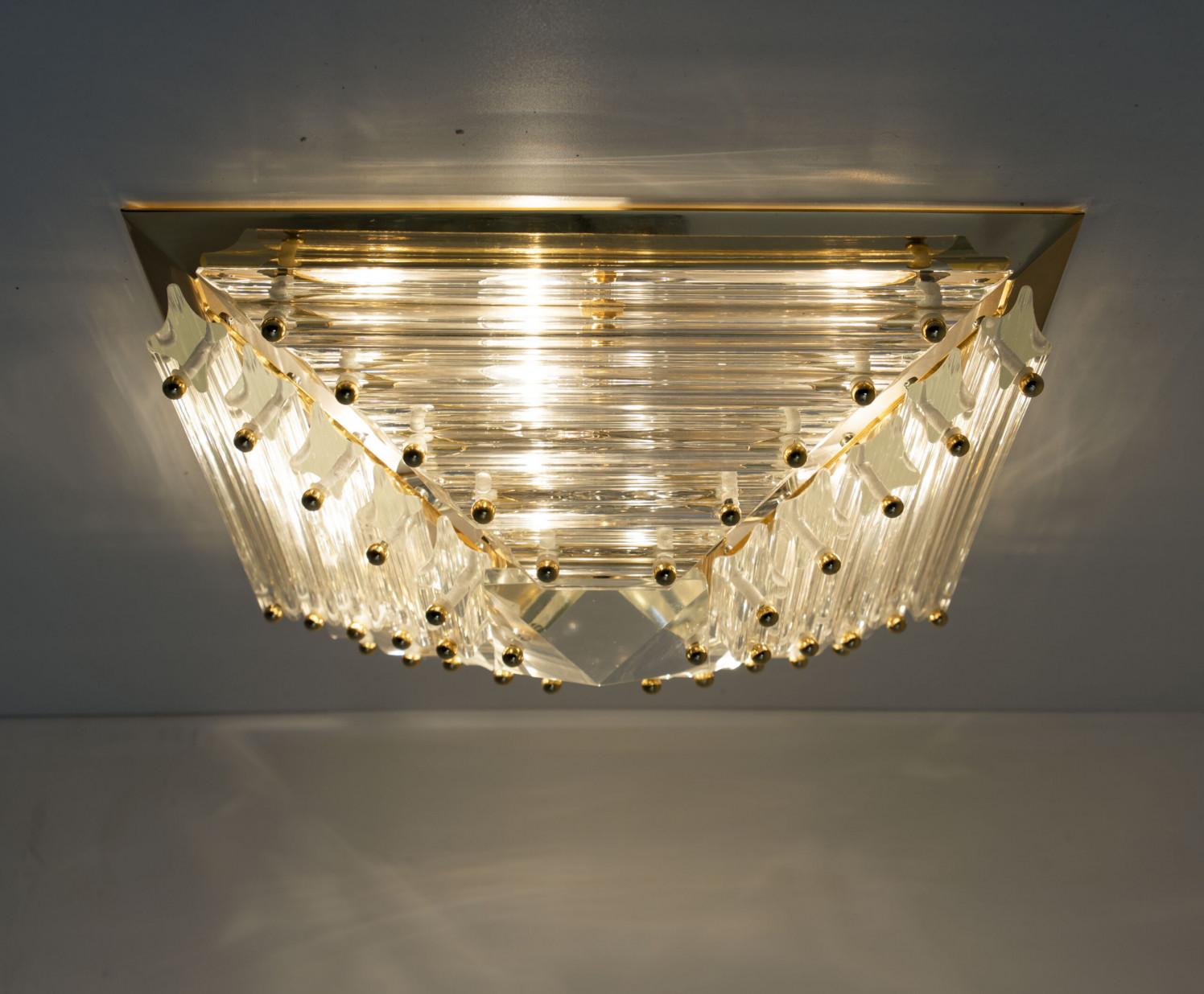 1 of the 2 Large Gold-Plated Piramide Venini Flush Mounts, 1970s, Italy For Sale 10