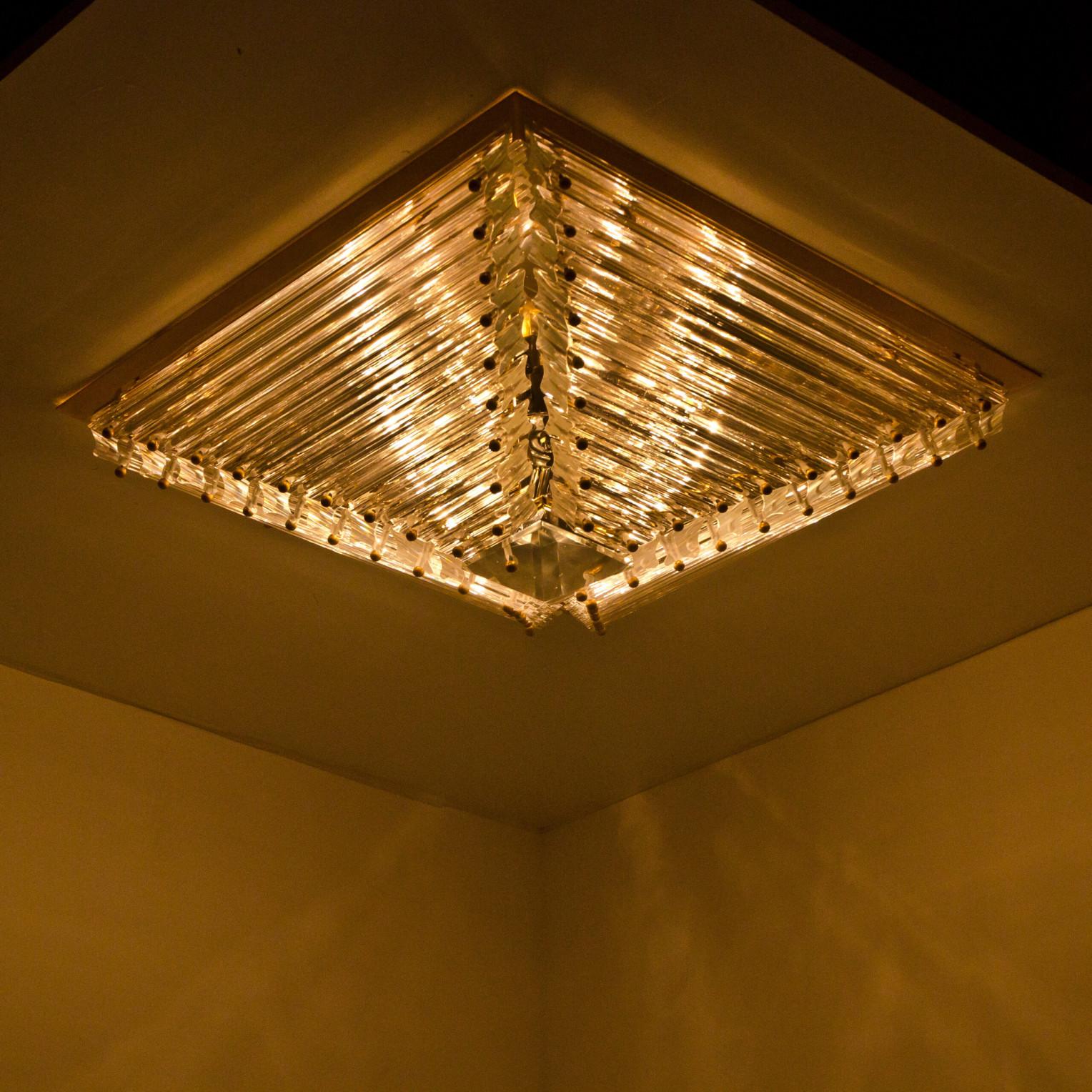 1 of the 2 Large Gold-Plated Piramide Venini Flush Mounts, 1970s, Italy For Sale 12