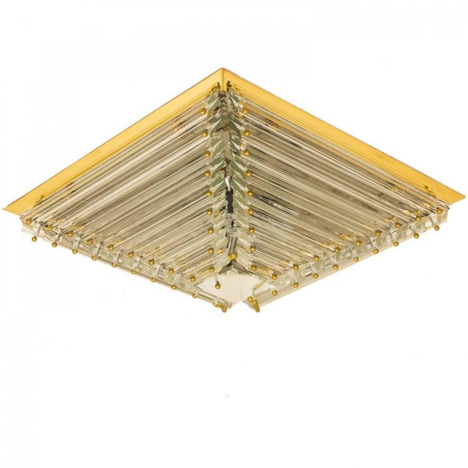 Italian 1 of the 2 Large Gold-Plated Piramide Venini Flush Mounts, 1970s, Italy For Sale