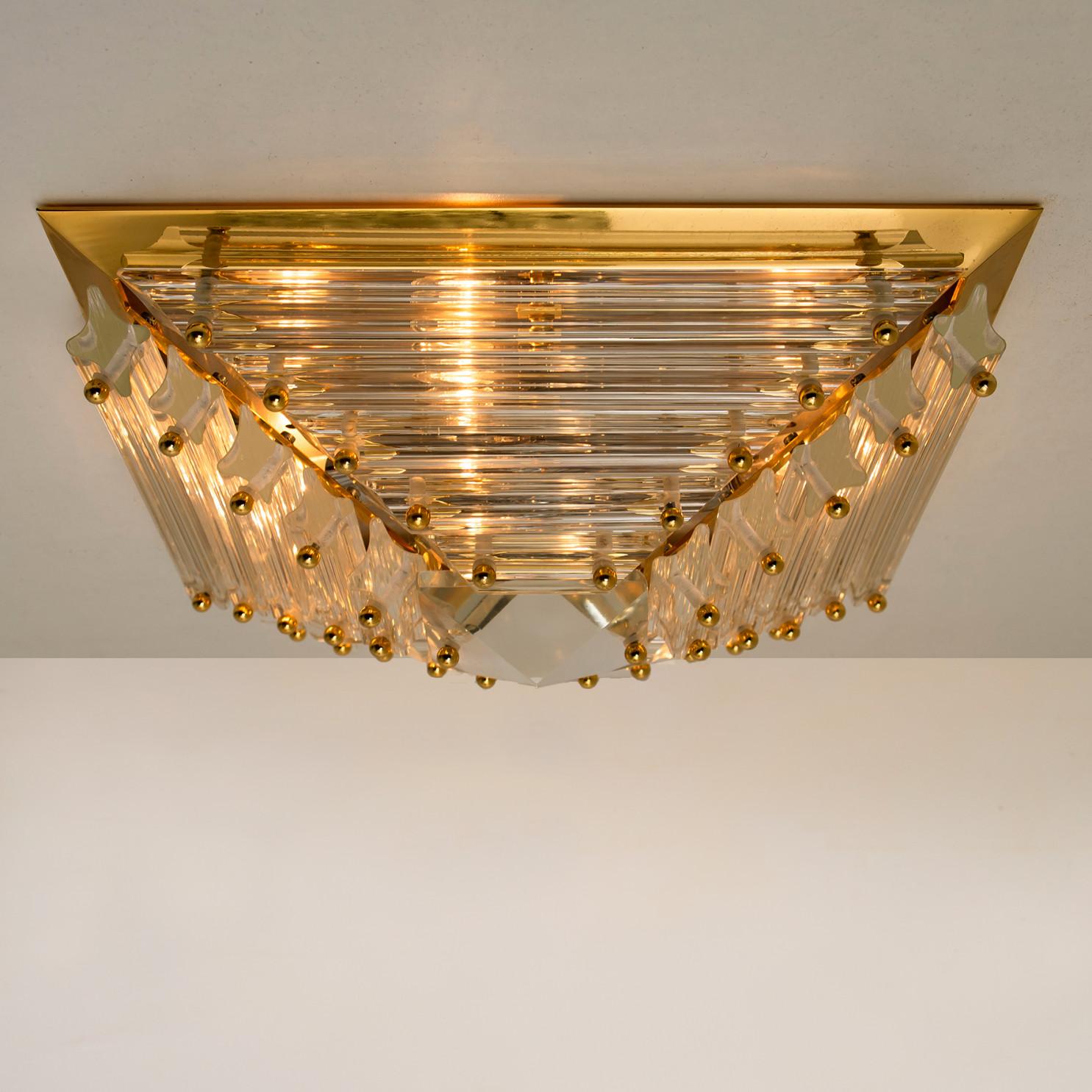 Other 1 of the 2 Large Gold-Plated Piramide Venini Flush Mounts, 1970s, Italy For Sale
