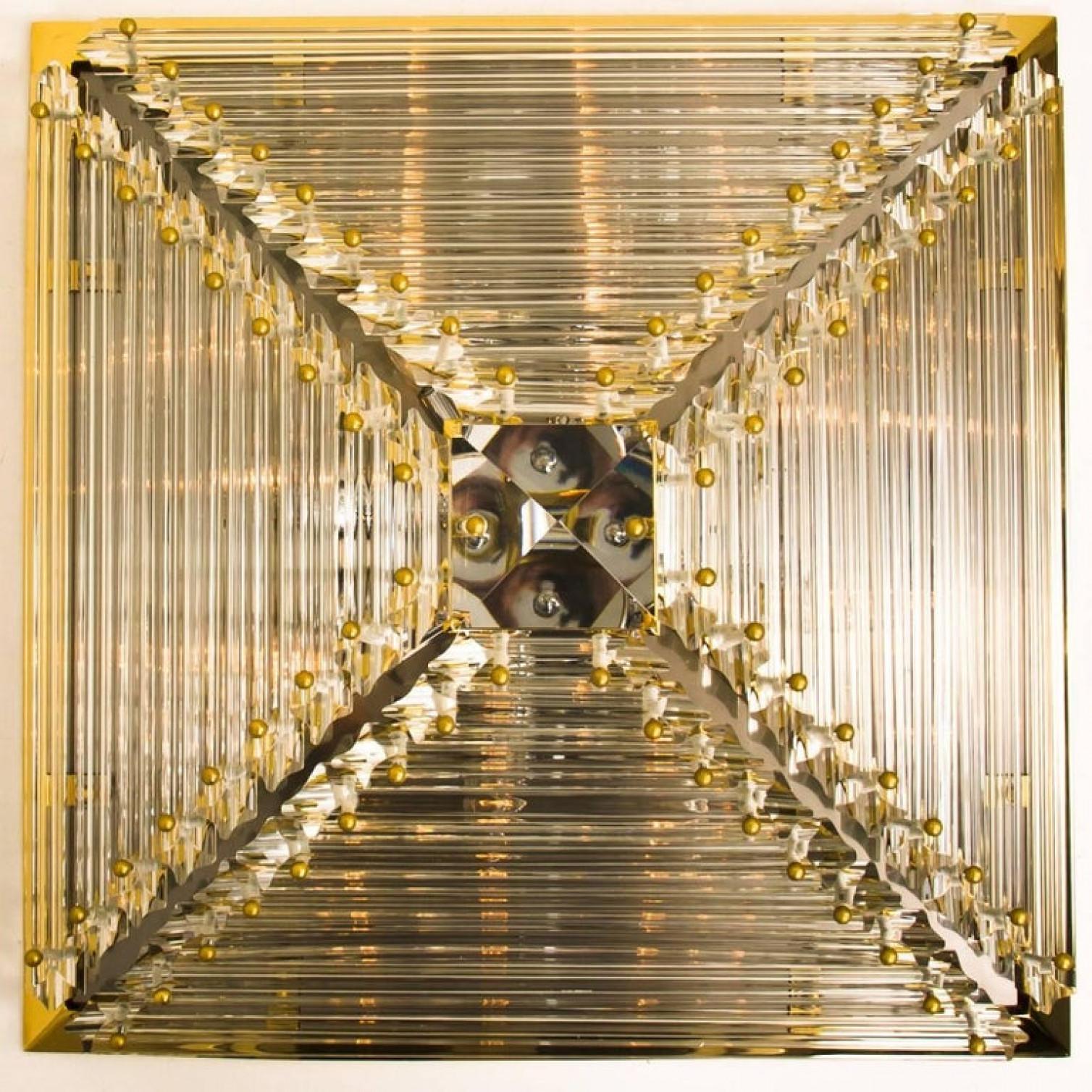 20th Century 1 of the 2 Large Gold-Plated Piramide Venini Flush Mounts, 1970s, Italy For Sale