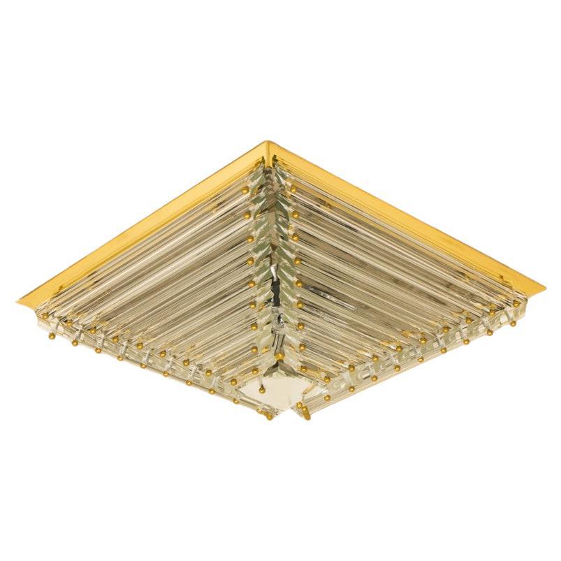 1 of the 2 Large Gold-Plated Piramide Venini Flush Mounts, 1970s, Italy For Sale