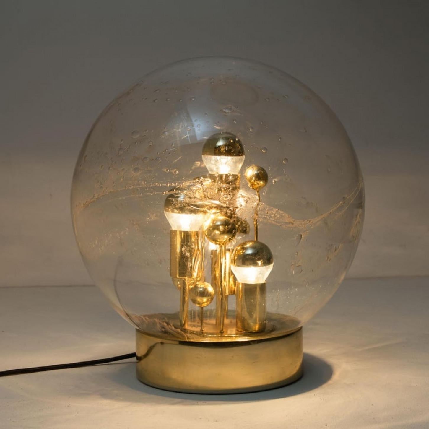 1 of the 2 Large Hand Blown Bubble Glass Doria Table Lamps, 1970 In Good Condition For Sale In Rijssen, NL