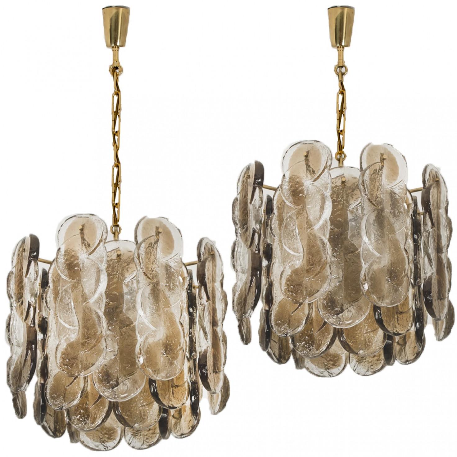 1 of the 2 Large Kalmar Chandeliers Citrus Swirl Smoked Glass, Austria, 1969 For Sale 9