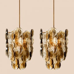 1 of the 2 Large Kalmar Chandeliers Citrus Swirl Smoked Glass, Austria, 1969