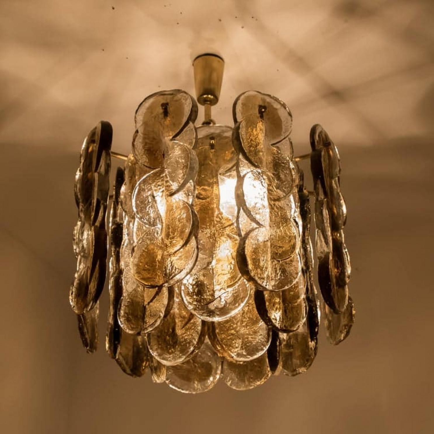 20th Century 1 of the 2 Large Kalmar Chandeliers Citrus Swirl Smoked Glass, Austria, 1969 For Sale