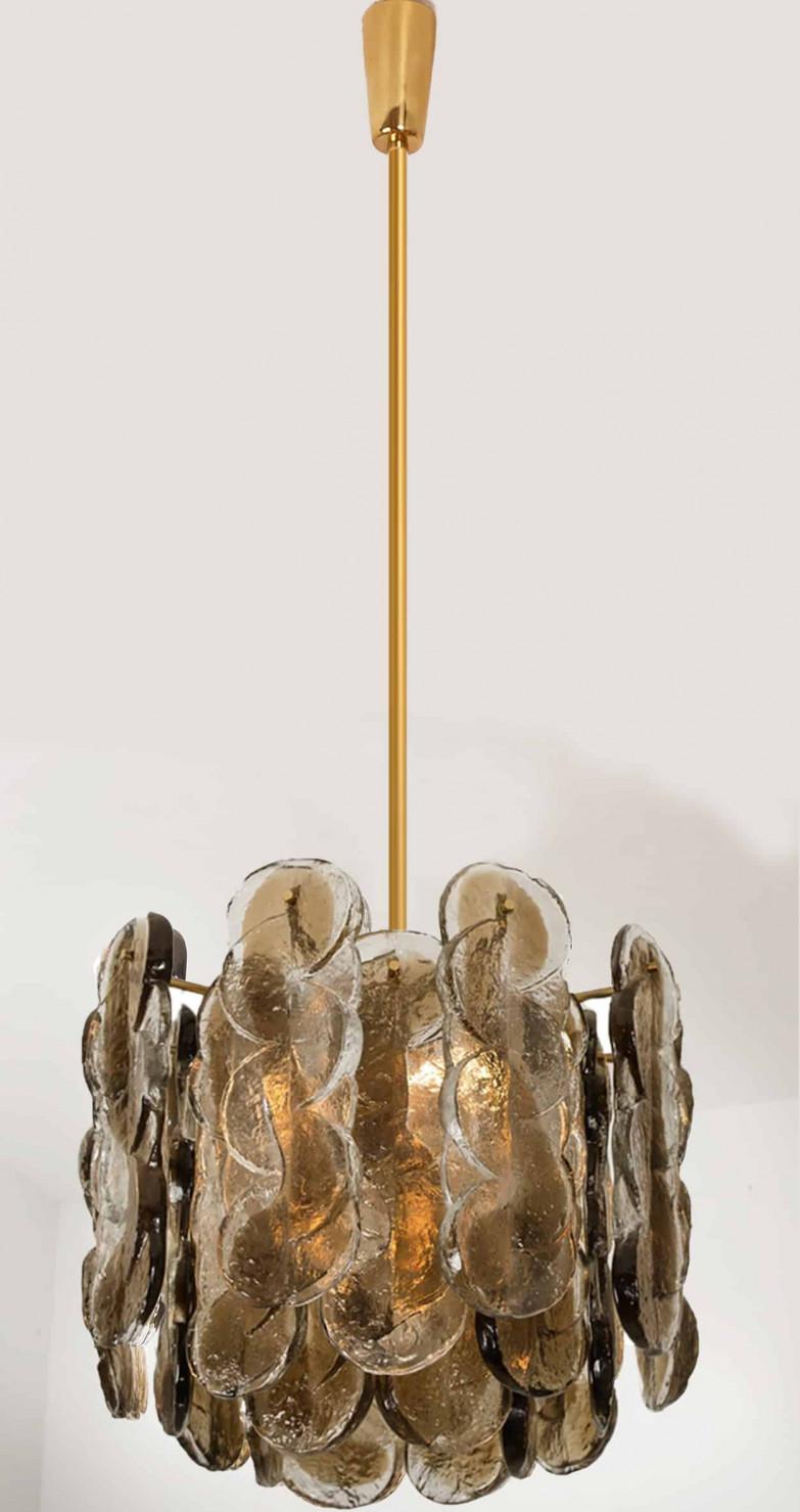 1 of the 2 Large Kalmar Chandeliers Citrus Swirl Smoked Glass, Austria, 1969 For Sale 1