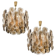 1 of the 2 Large Kalmar Chandeliers Citrus Swirl Smoked Glass, Austria, 1969