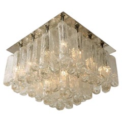 1 of the 2 Large Kalmar Granada Brass Glass Flush Mounts, 1970s