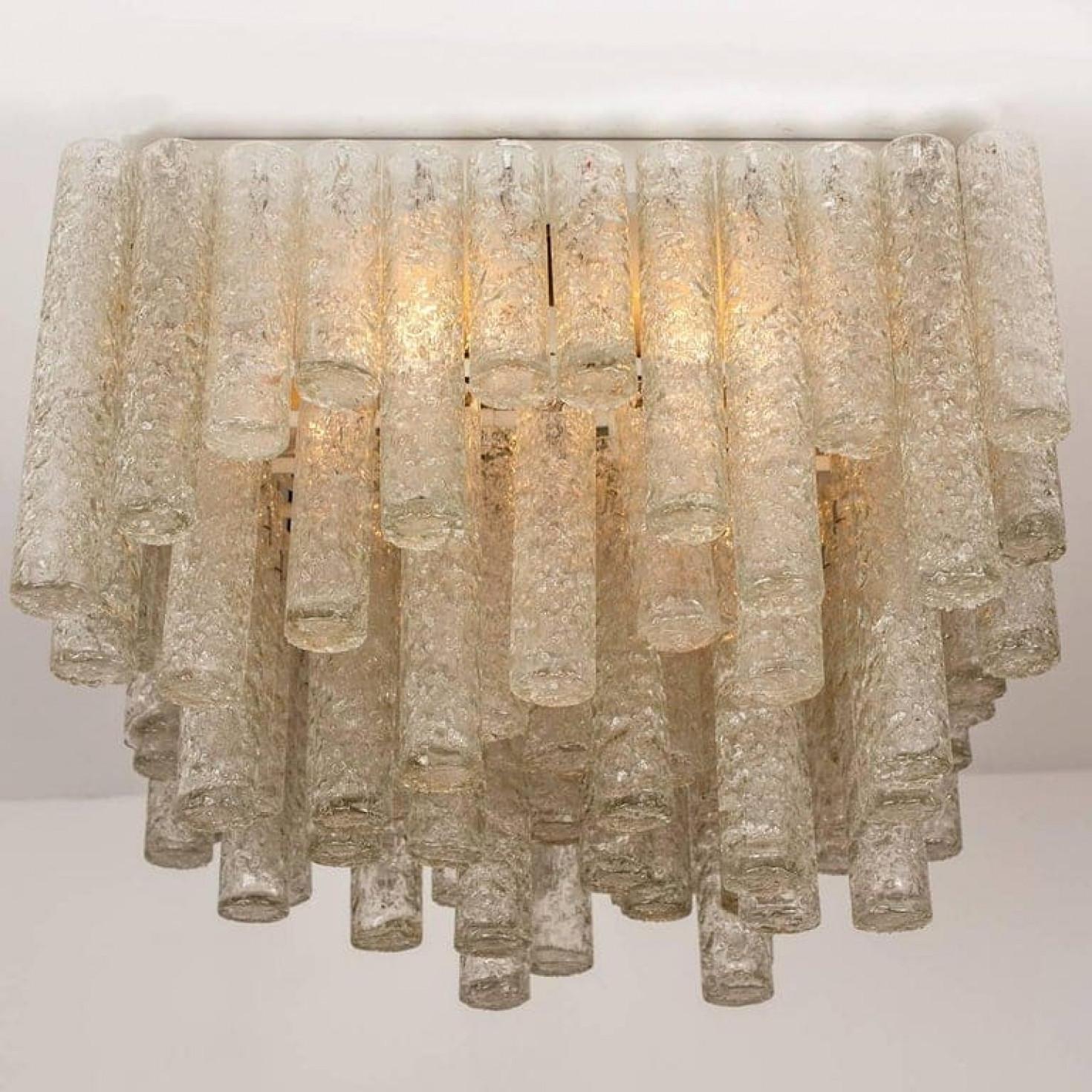 German 1 of the 2 Large Modern Clean Square Blown Flush Mount Doria, 1960 For Sale