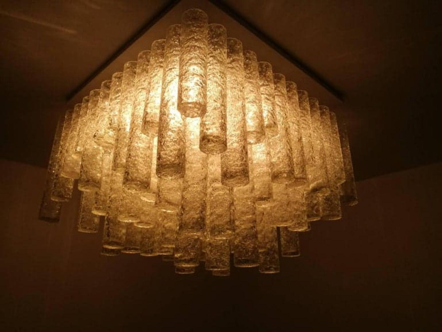 20th Century 1 of the 2 Large Modern Clean Square Blown Flush Mount Doria, 1960 For Sale