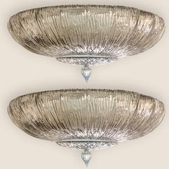 1 of the 2 Large Murano Fumè Brindle Smoked Glass Flush Mounts, Italy