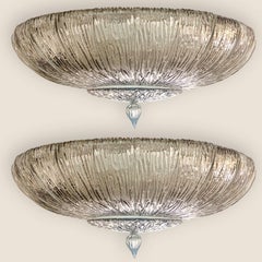 1 de los 2 grandes empotrables de cristal ahumado Fumè Brindle de Murano, Italia
