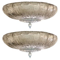 1 de los 2 grandes empotrables de cristal ahumado Fumè Brindle de Murano, Italia