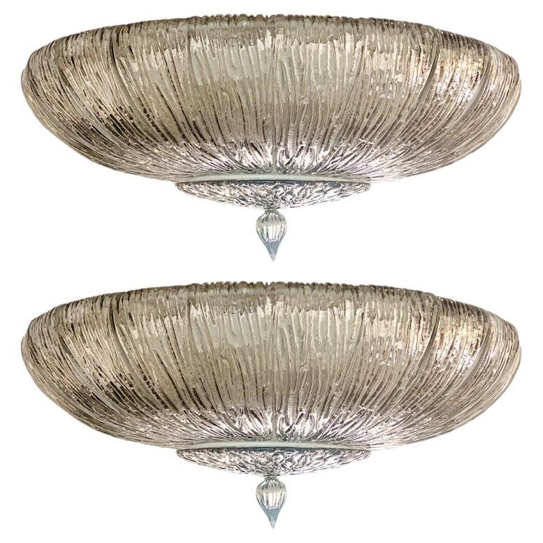 1 de los 2 grandes empotrables de cristal ahumado Fumè Brindle de Murano, Italia