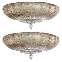 1 of the 2 Large Murano Fumè Brindle Smoked Glass Flush Mounts, Italy