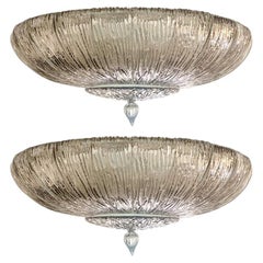 1 of the 2 Large Murano Fumè Brindle Smoked Glass Flush Mounts, Italy