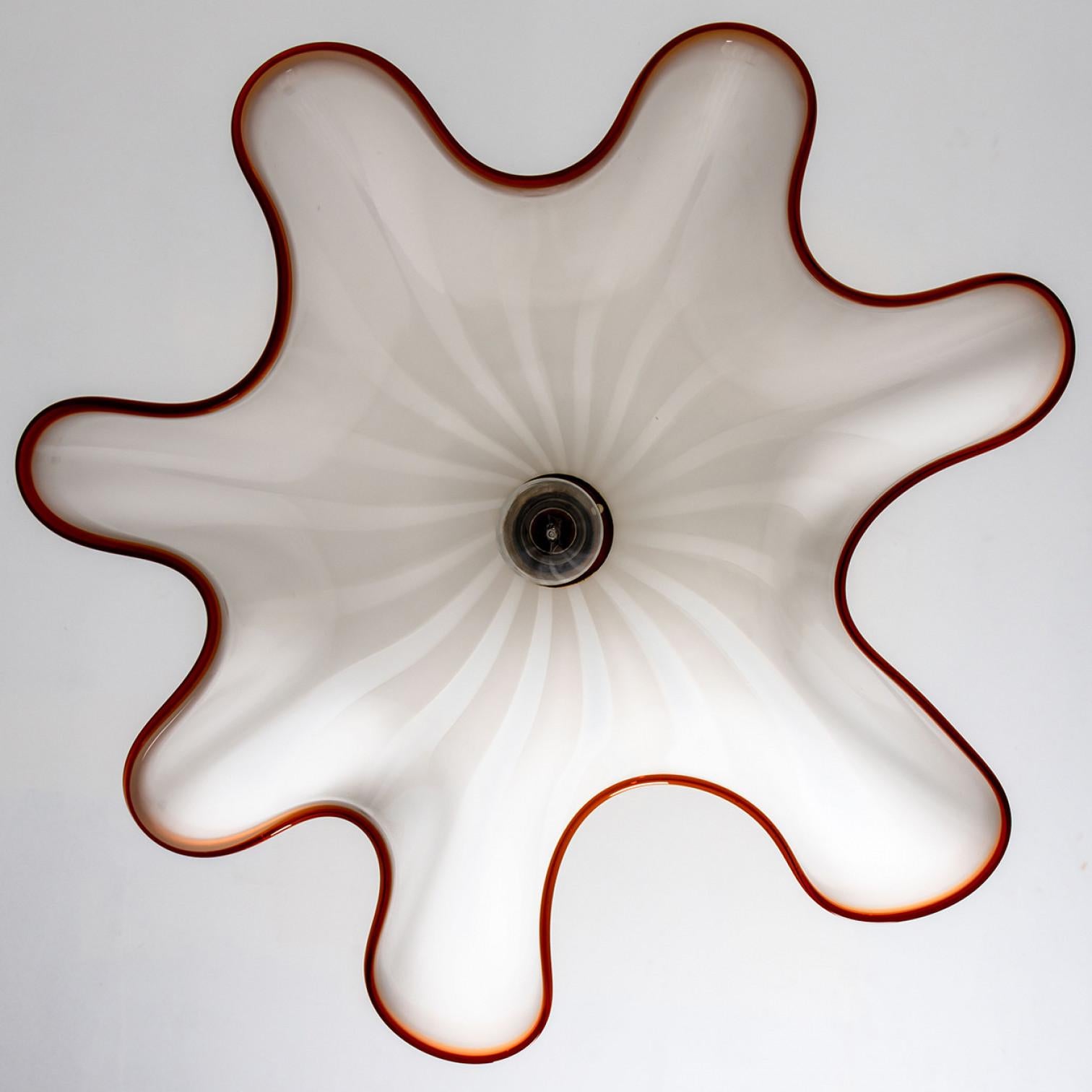 1 of the 2 Large Murano Glass Fazzoletto Pendant Light by J.T. Kalmar, 1960s For Sale 1
