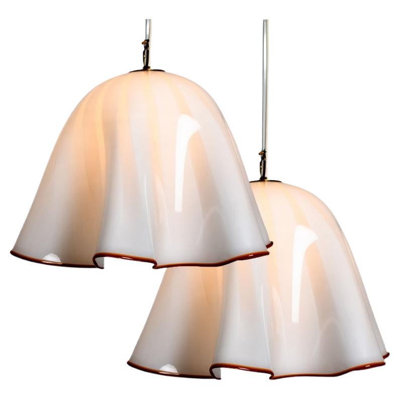 1 of the 2 Large Murano Glass Fazzoletto Pendant Light by J.T. Kalmar, 1960s For Sale