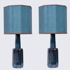 1 of the 2 Large Soholm Lamp with New Blue Silk Custom Made Lampshade Houben, 19