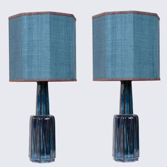 1 of the 2 Large Soholm Lamp with New Blue Silk Custom Made Lampshade Houben, 19