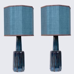 1 of the 2 Large Soholm Lamp with New Blue Silk Custom Made Lampshade Houben, 19