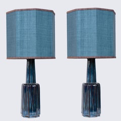 1 of the 2 Large Soholm Lamp with New Blue Silk Custom Made Lampshade Houben, 19