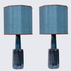 1 of the 2 Large Soholm Lamp with New Blue Silk Custom Made Lampshade Houben, 19
