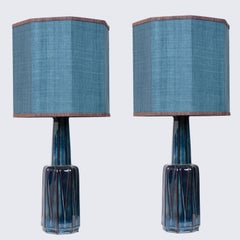 1 of the 2 Large Soholm Lamp with New Blue Silk Custom Made Lampshade Houben, 19