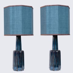 1 of the 2 Large Soholm Lamp with New Blue Silk Custom Made Lampshade Houben, 19