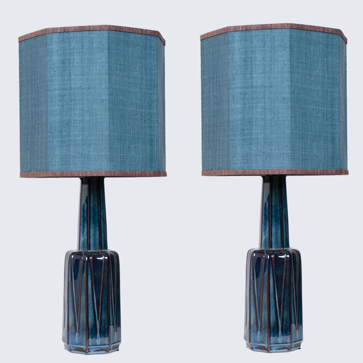 Mid-Century Modern 1 of the 2 Large Soholm Lamp with New Blue Silk Custom Made Lampshade Houben, 19 For Sale