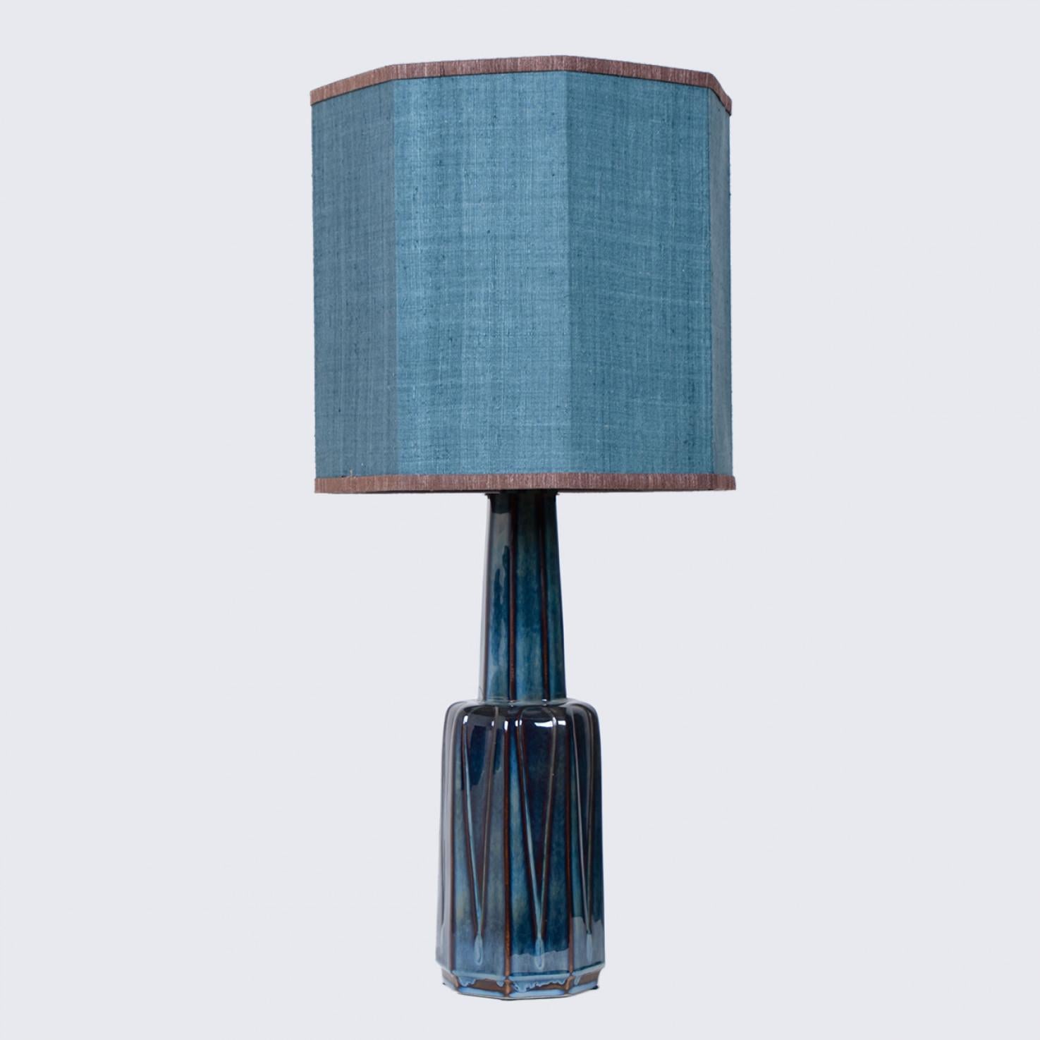 Danish 1 of the 2 Large Soholm Lamp with New Blue Silk Custom Made Lampshade Houben, 19