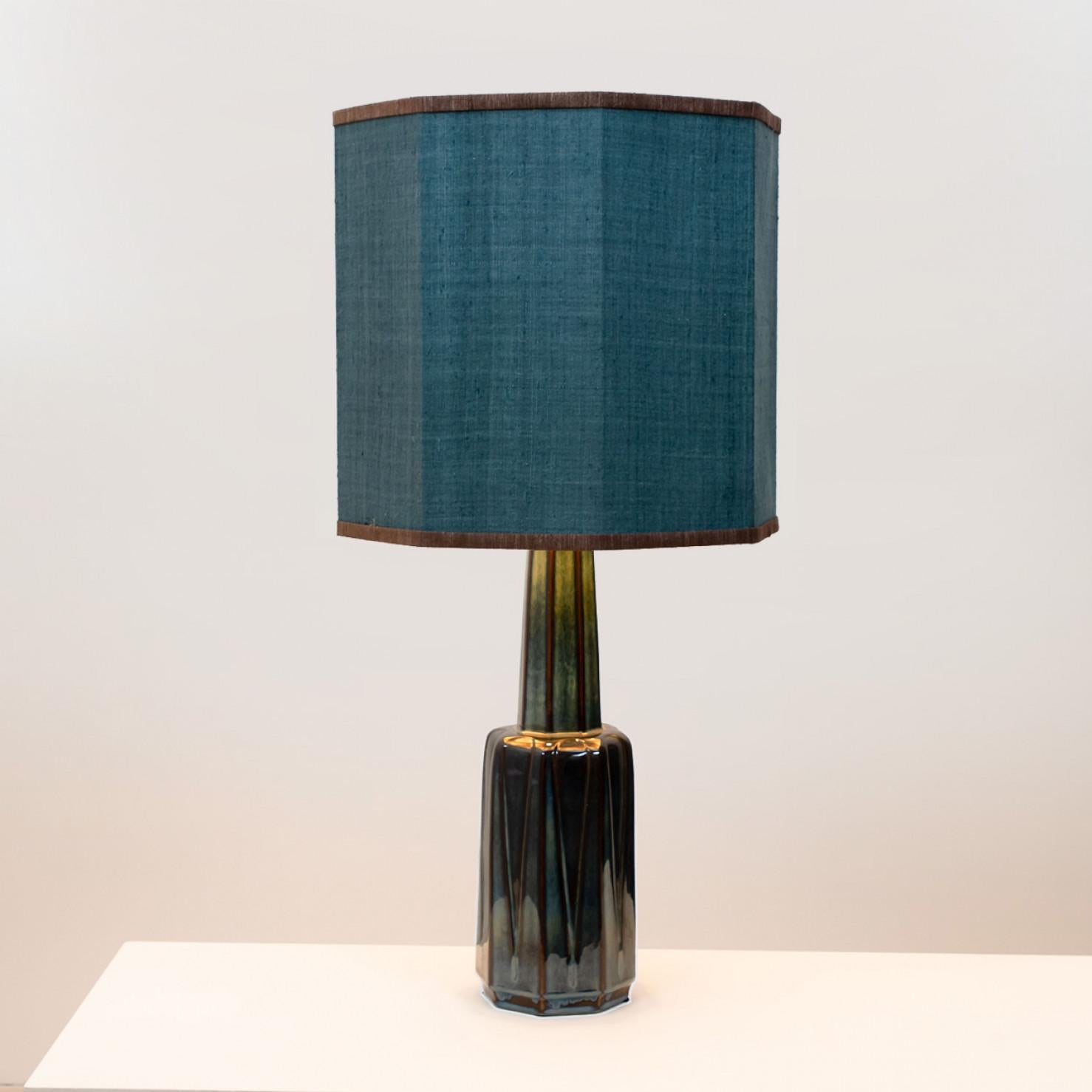 1 of the 2 Large Soholm Lamp with New Blue Silk Custom Made Lampshade Houben, 19 1