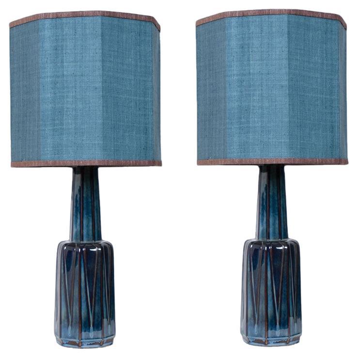 1 der 2 großen Soholm-Lampen mit neuem blauem, maßgefertigtem Lampenschirm aus Seide Houben, 19