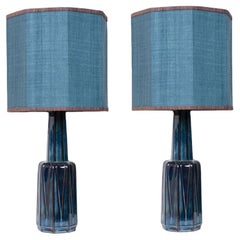 Retro 1 of the 2 Large Soholm Lamp with New Blue Silk Custom Made Lampshade Houben, 19