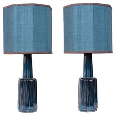 1 delle 2 grandi lampade Soholm con paralume su misura in seta blu Houben, 19