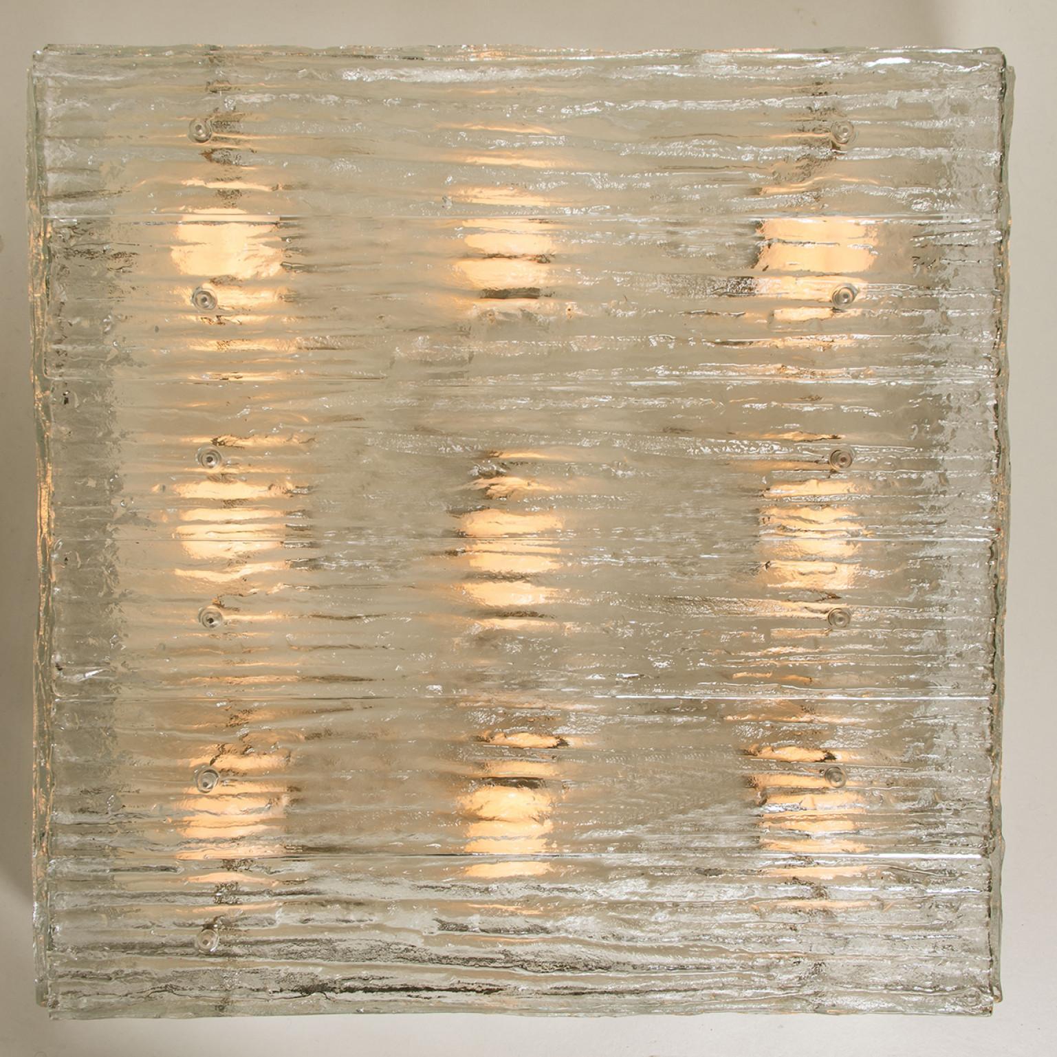 Metal 1 of the 2 Large Square Glass Flush Mount J.T. Kalmar, Austria For Sale