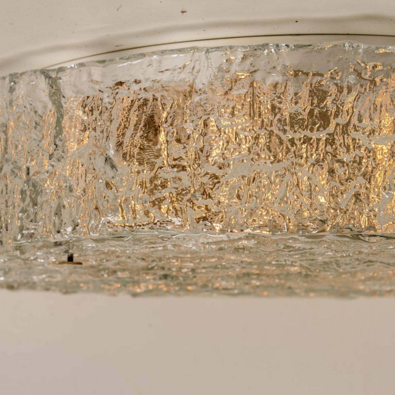 Mid-Century Modern 1 of the 2 Large Textured Glass Flush Mounts by Kaiser, 1960s