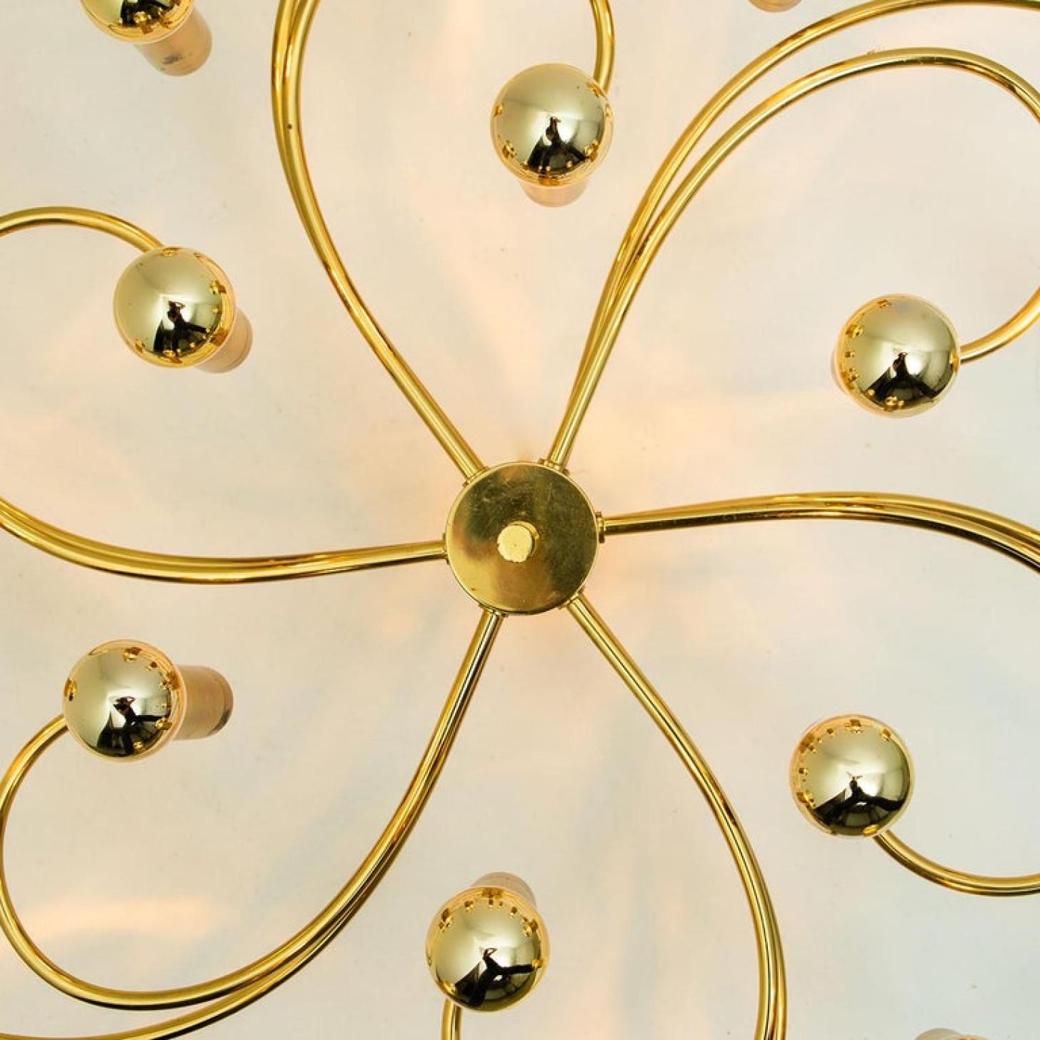 Mid-20th Century Pair of Leola Sculptural Brass 13-Light Ceiling or Wall Flush Mounts, 1970s