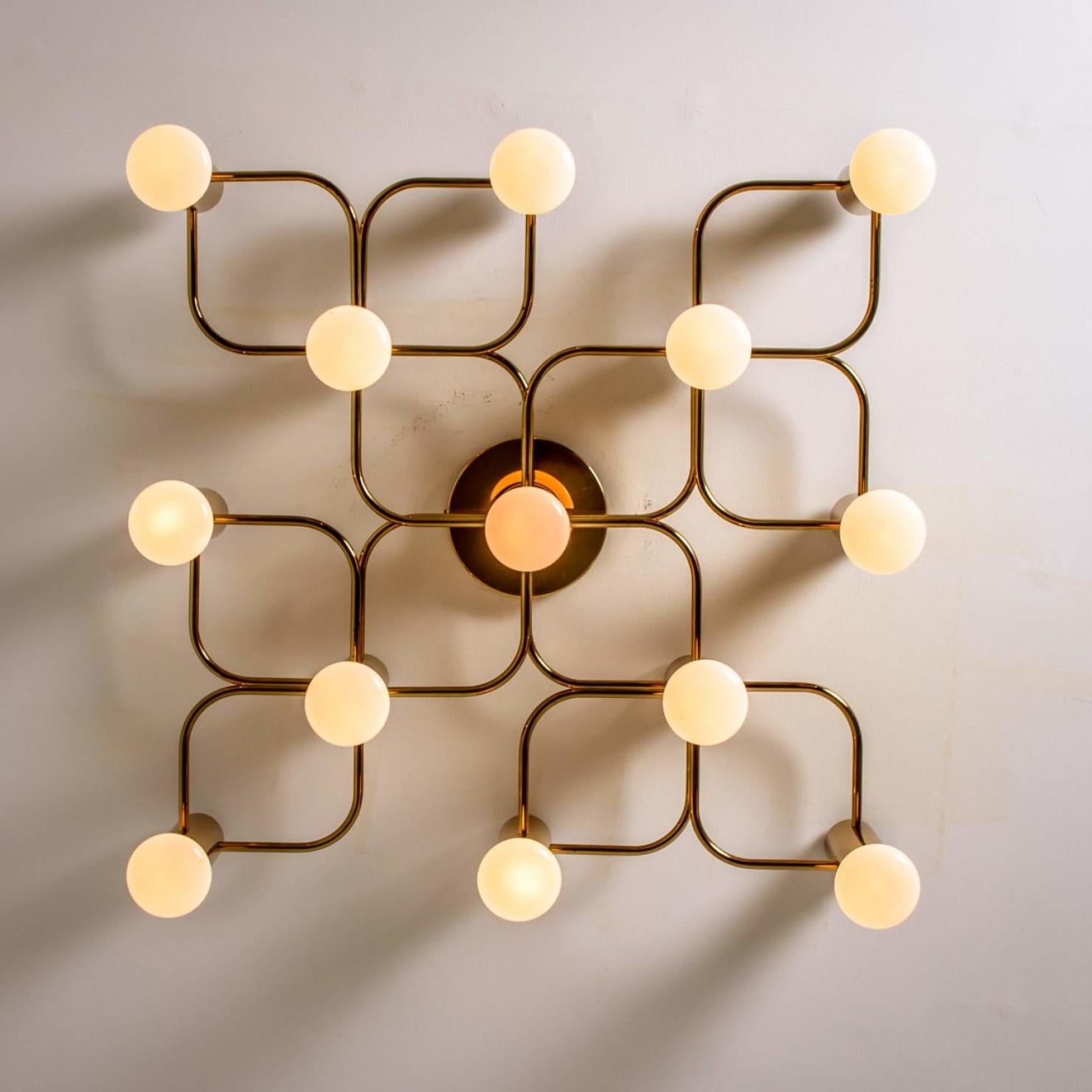 Other 1 of the 2 Leola Sculptural Brass 13-Light Ceiling or Wall Flush Mounts, 1970s