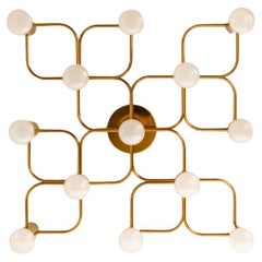 1 of the 2 Leola Sculptural Brass 13-Light Ceiling or Wall Flush Mounts, 1970s