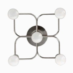 1 of the 2 Leola Sculptural Brass 4-Light Ceiling or Wall Flush Mounts, 1970s