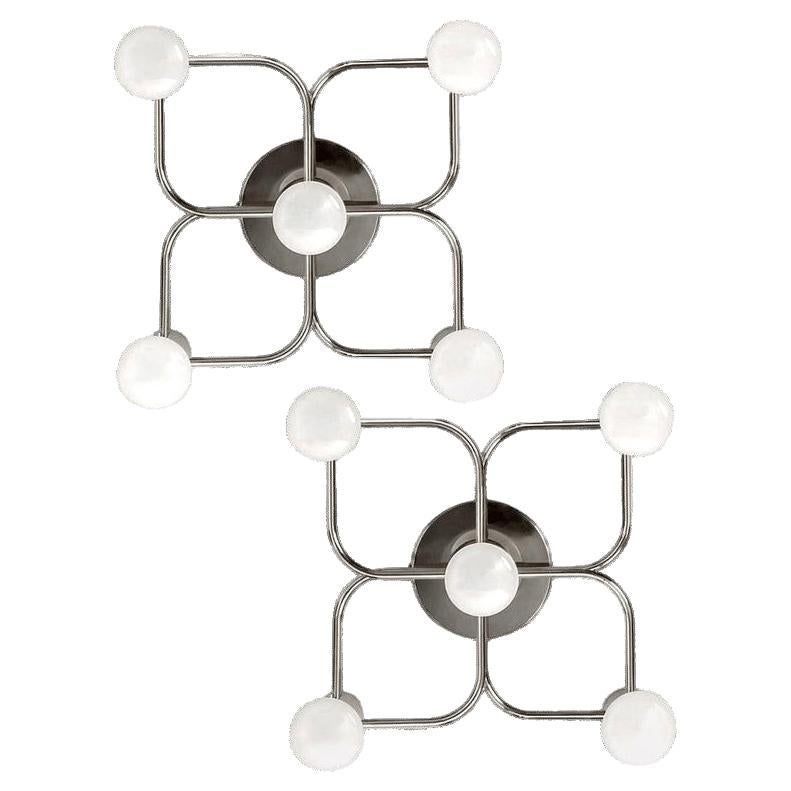1 of the 2  Leola Sculptural Brass 4-Light Ceiling or Wall Flush Mounts, 1970s